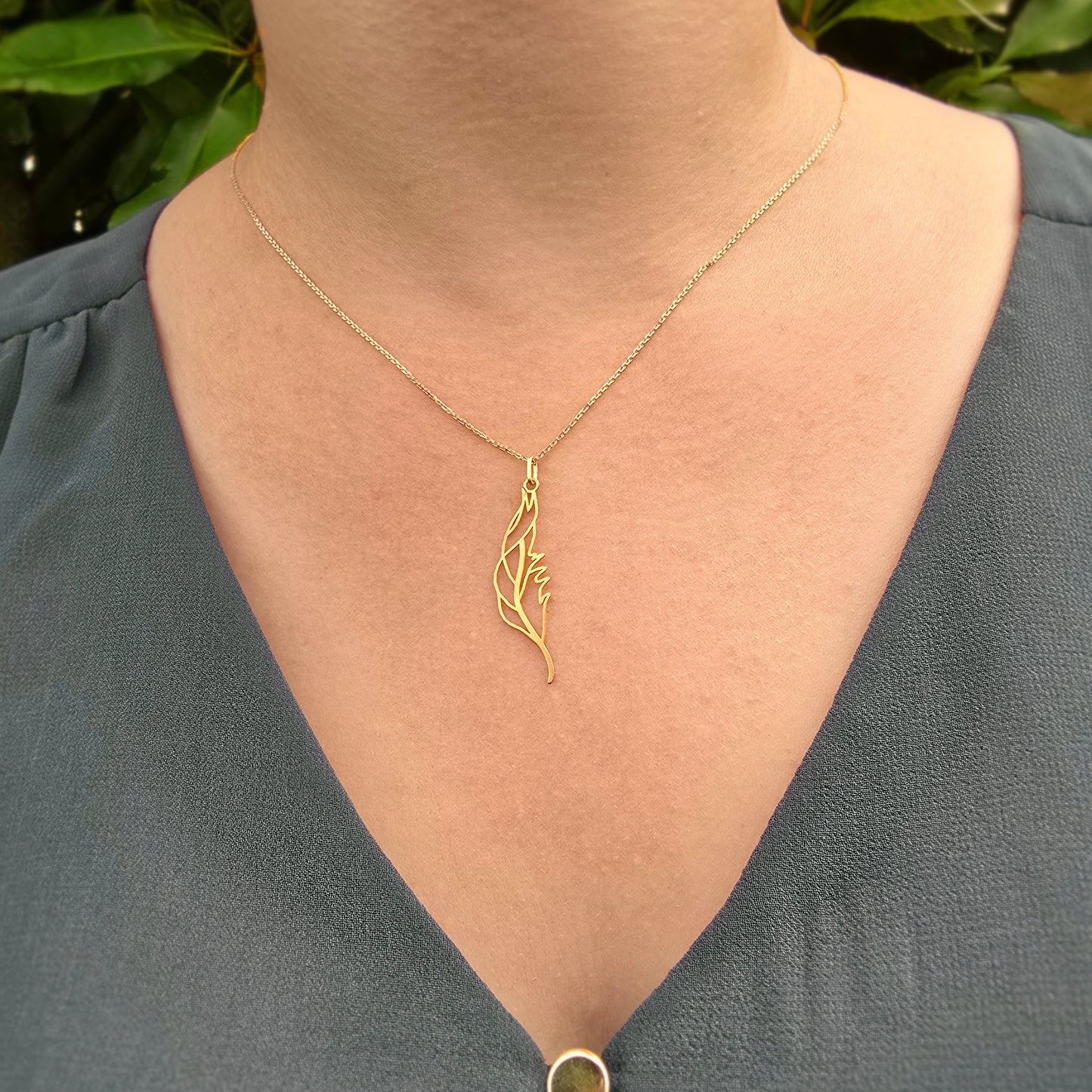Bijou Personnalisé Or Chaine et Pendentif Dessin Plume