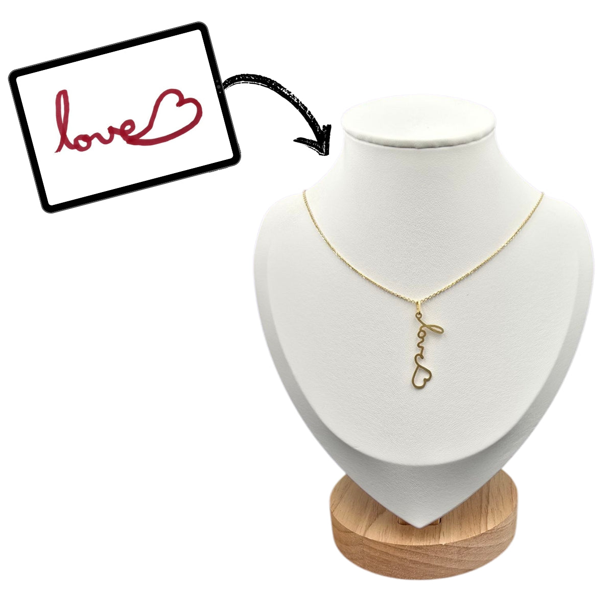 Bijou Unique Or Pendentif Petit Mot Love et Chaine