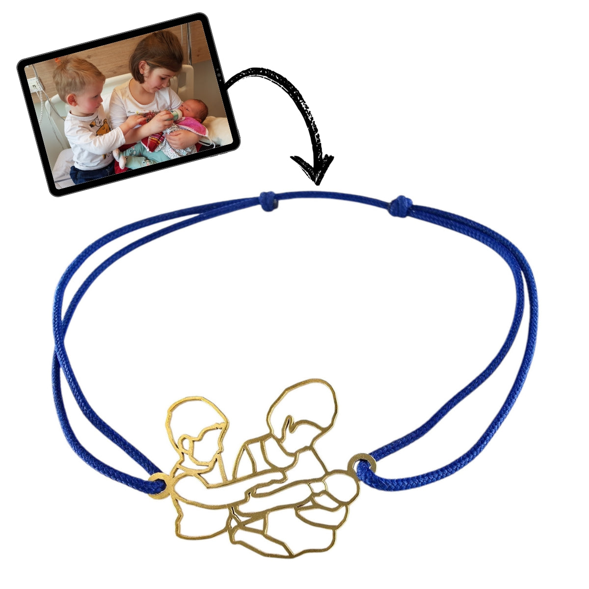 Bracelet Personnalisé Photo Enfants Or avec Cordon Bleu Royal