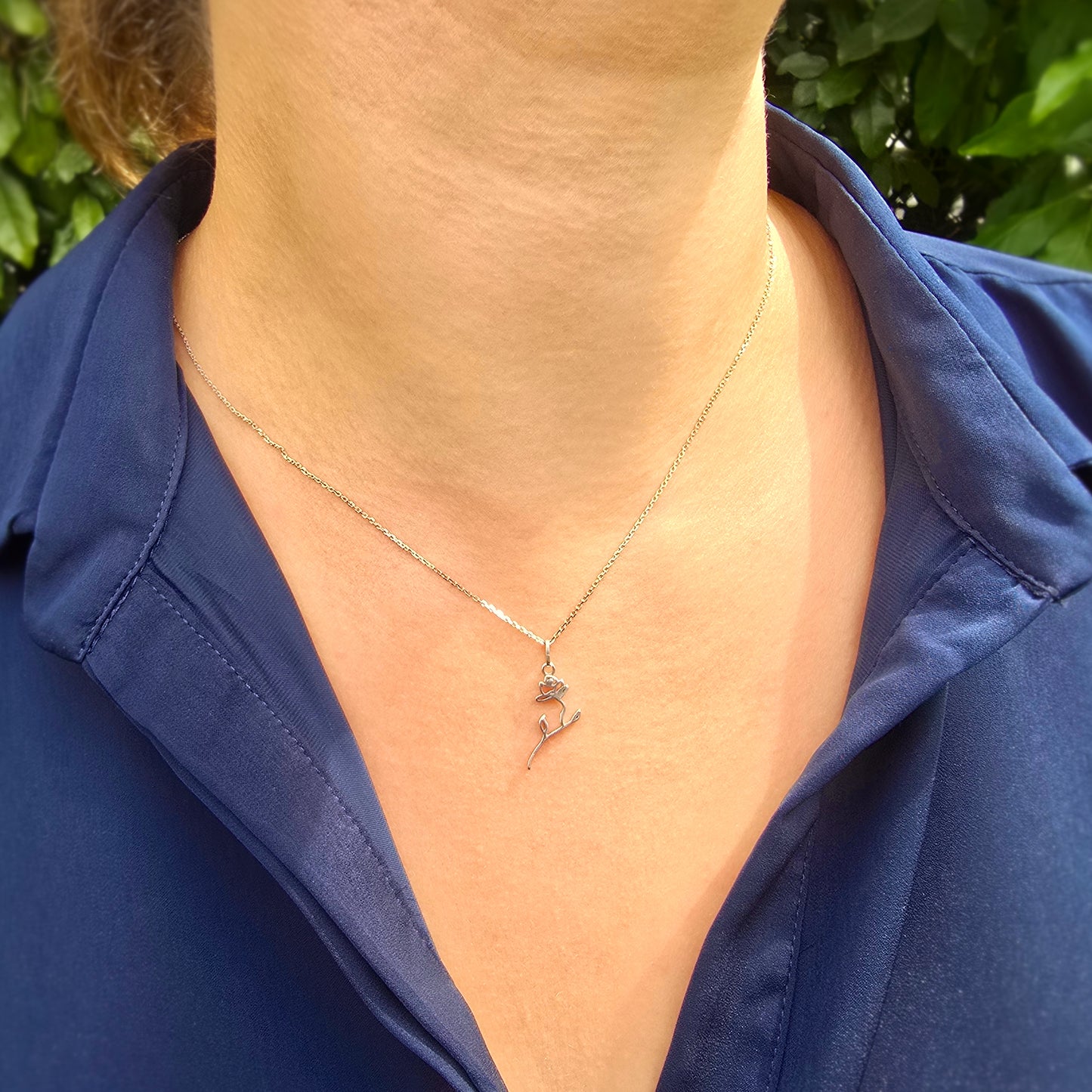Collier Personnalisé Argent Chaine et Pendentif Dessin Fleur