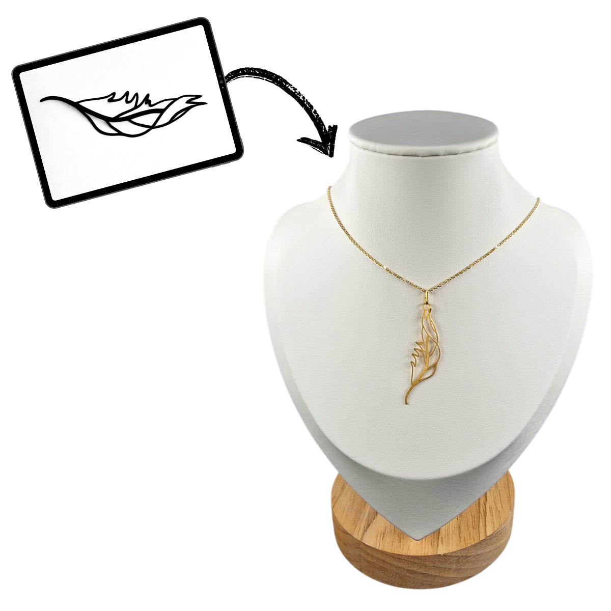 Collier Personnalisé Or Chaine et Pendentif Dessin Plume