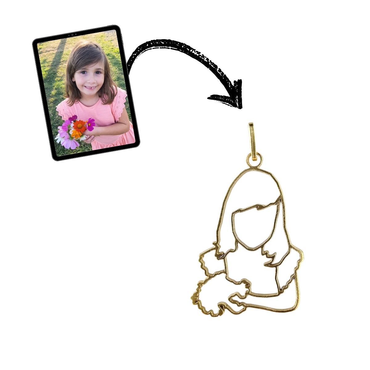 Pendentif Personnalisé Or Photo Enfant Bouquet