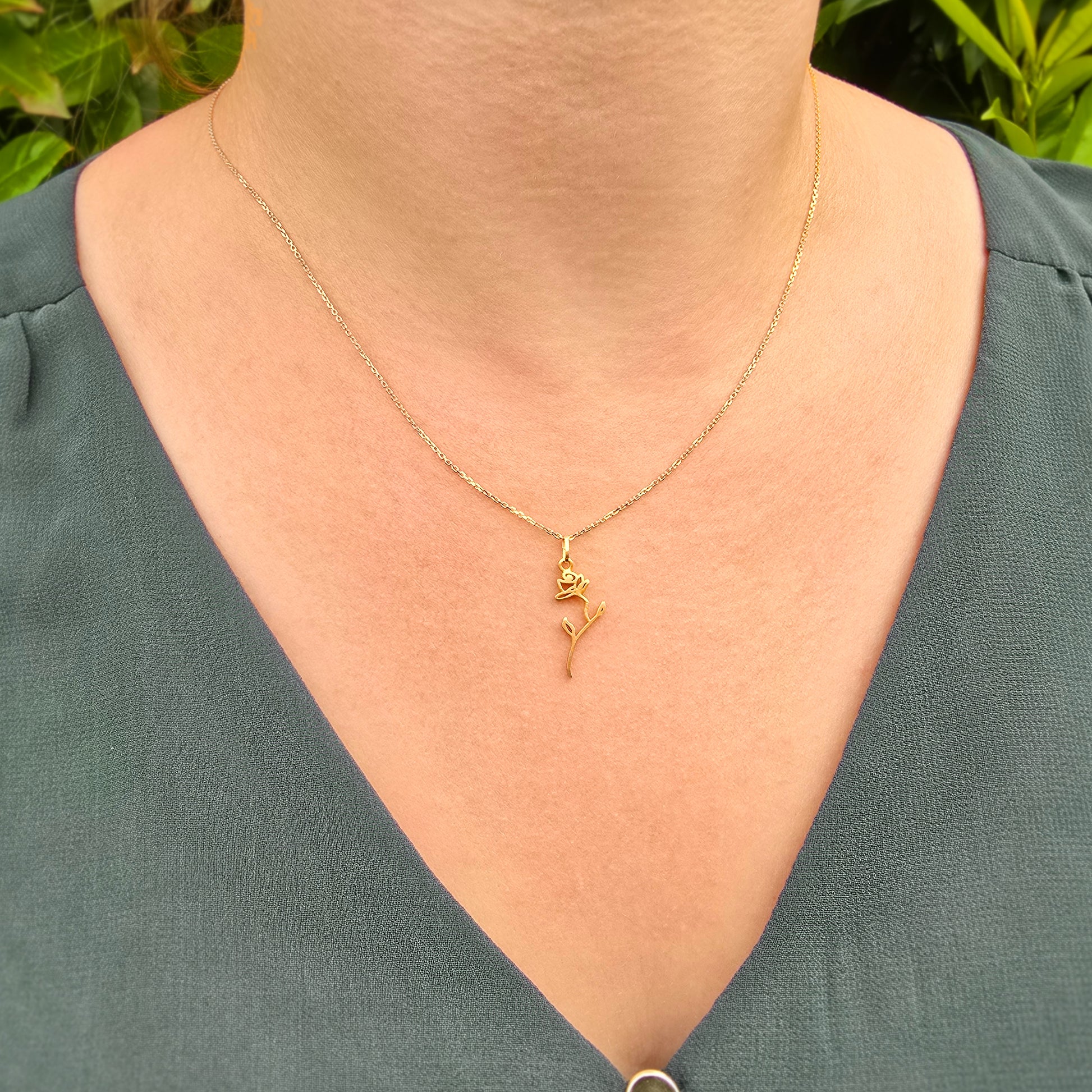 Bijou Unique Or Chaine et Pendentif Dessin Fleur