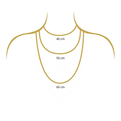 Schéma des longueurs de chaîne proposées pour collier personnalisé Stydor : 40 cm, 50 cm et 60 cm.